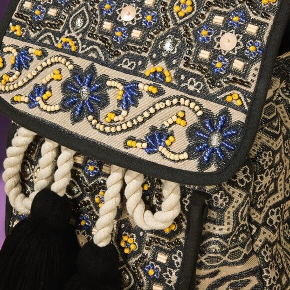 Handmade Backpack w/ a Unique Ethnic Bohemian Look - Fully Fine Cotton - Picture 12 of 13